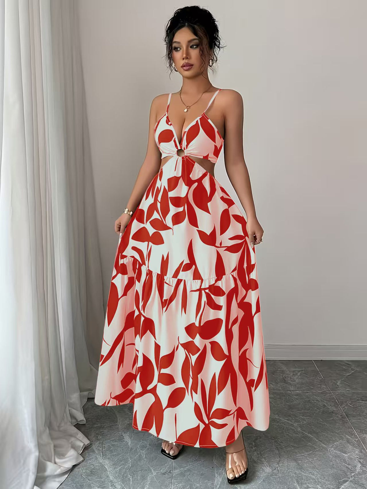 Floral Print Halter Backless Long Dress