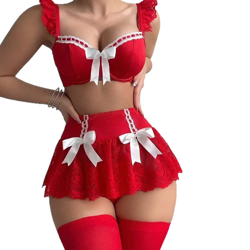 Lace Bow Strap Lingerie Nightgown Set