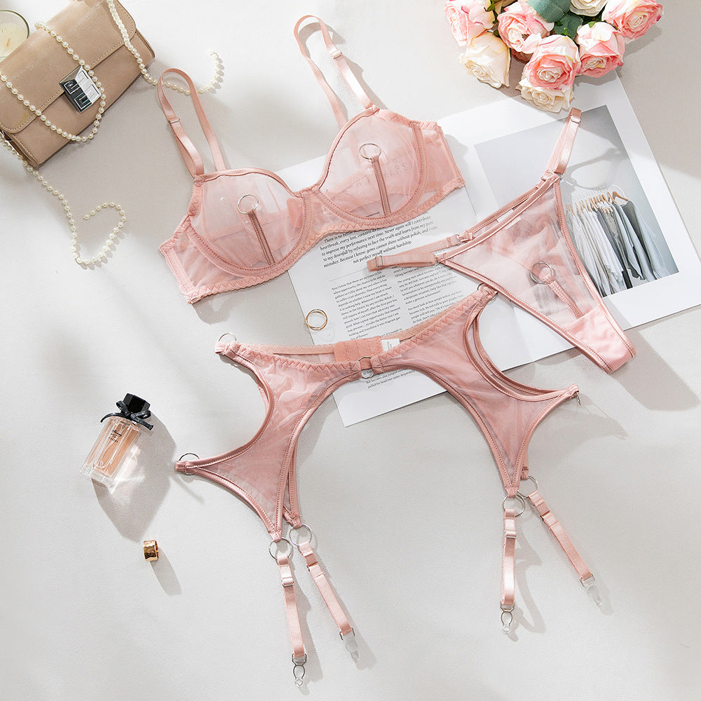 Sexy Mesh Lingerie Set with Nipple Rings