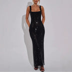 Sequin Mesh Double Strap Dress