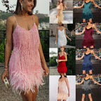 Tassel Sequins Feather Stitching Dress