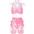 Sexy Hollow Mesh Lingerie Set with Steel Ring