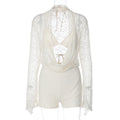 Womens Lace Long Sleeve Jumpsuit with Lingerie