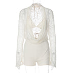 Womens Lace Long Sleeve Jumpsuit with Lingerie