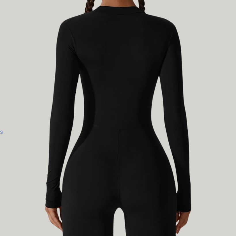 Gym Suit Jumpsuit Long-Sleeved Shorts with Open Collar and Zip-Up Sportswear Leggings