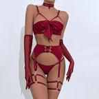 Sexy Lingerie Four-Piece Set Hollow Out Push Up Garter Belt