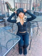 Womens Knitted Hooded Two-Piece Set Dress Gym Set