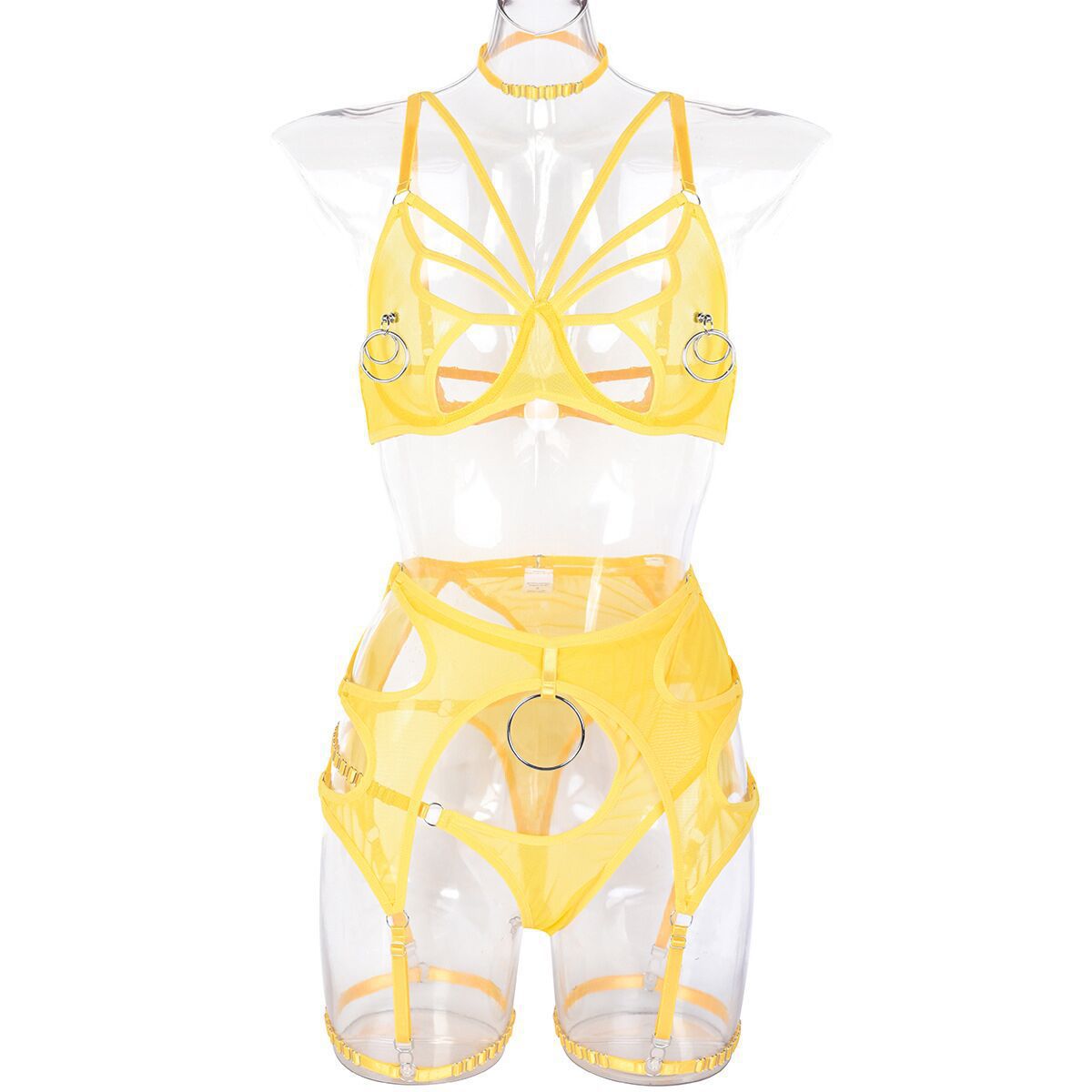Sexy Hollow Mesh Lingerie Set with Steel Ring