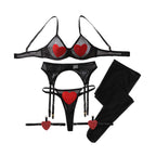 Sheer Mesh Heart-Shaped Lingerie Set with Stockings