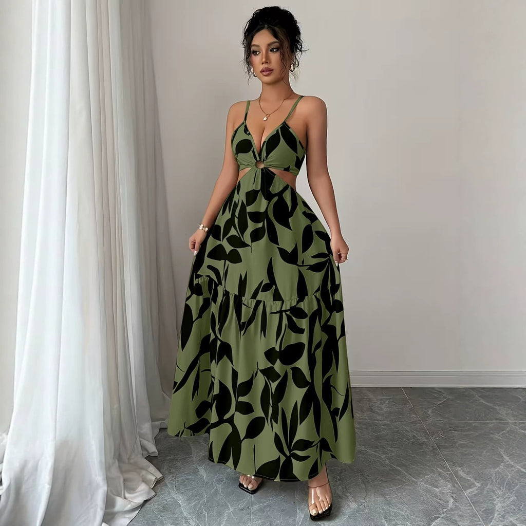 Floral Print Halter Backless Long Dress