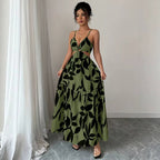 Floral Print Halter Backless Long Dress