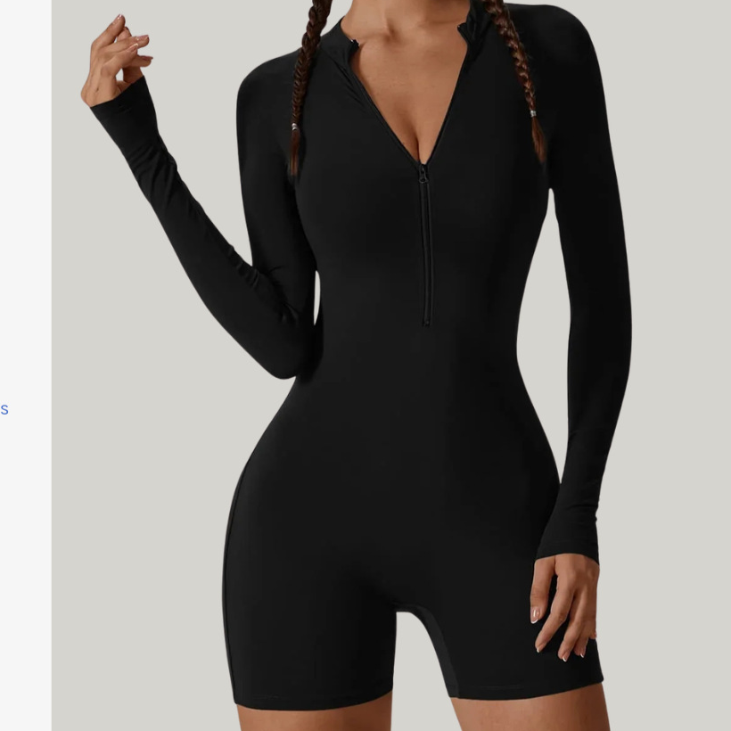 Gym Suit Jumpsuit Long-Sleeved Shorts with Open Collar and Zip-Up Sportswear Leggings