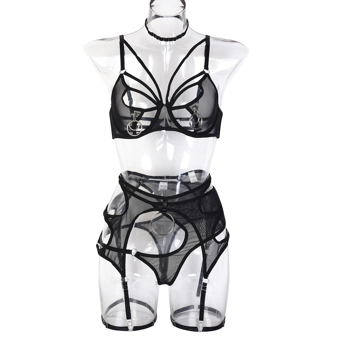 Sexy Hollow Mesh Lingerie Set with Steel Ring
