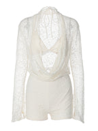 Womens Lace Long Sleeve Jumpsuit with Lingerie
