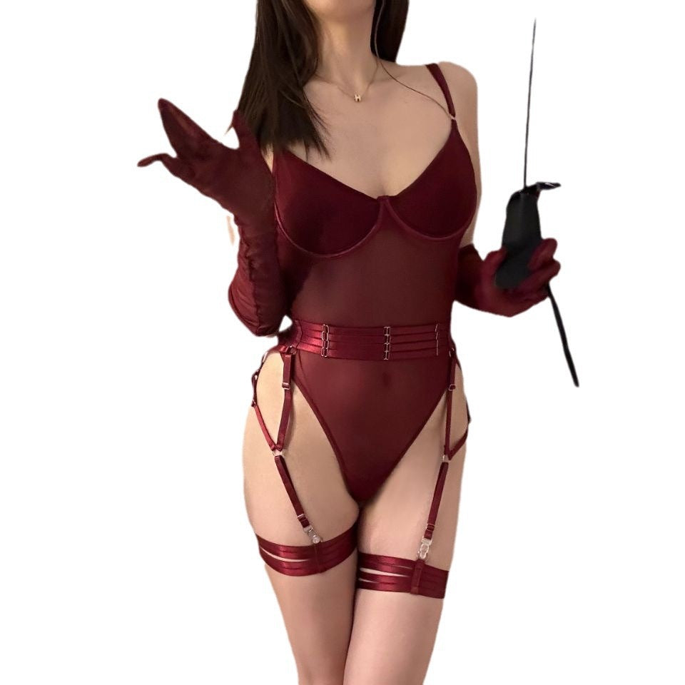 Sexy Mesh Lingerie Bodysuit with Suspenders