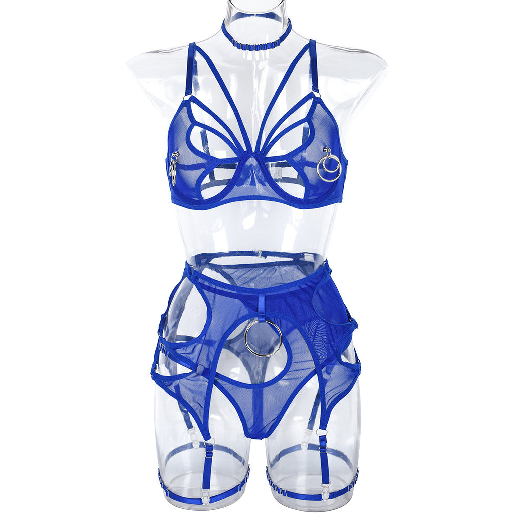 Sexy Hollow Mesh Lingerie Set with Steel Ring