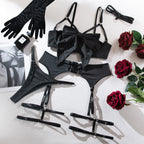 Sexy Lingerie Four-Piece Set Hollow Out Push Up Garter Belt