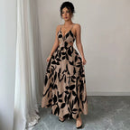 Floral Print Halter Backless Long Dress