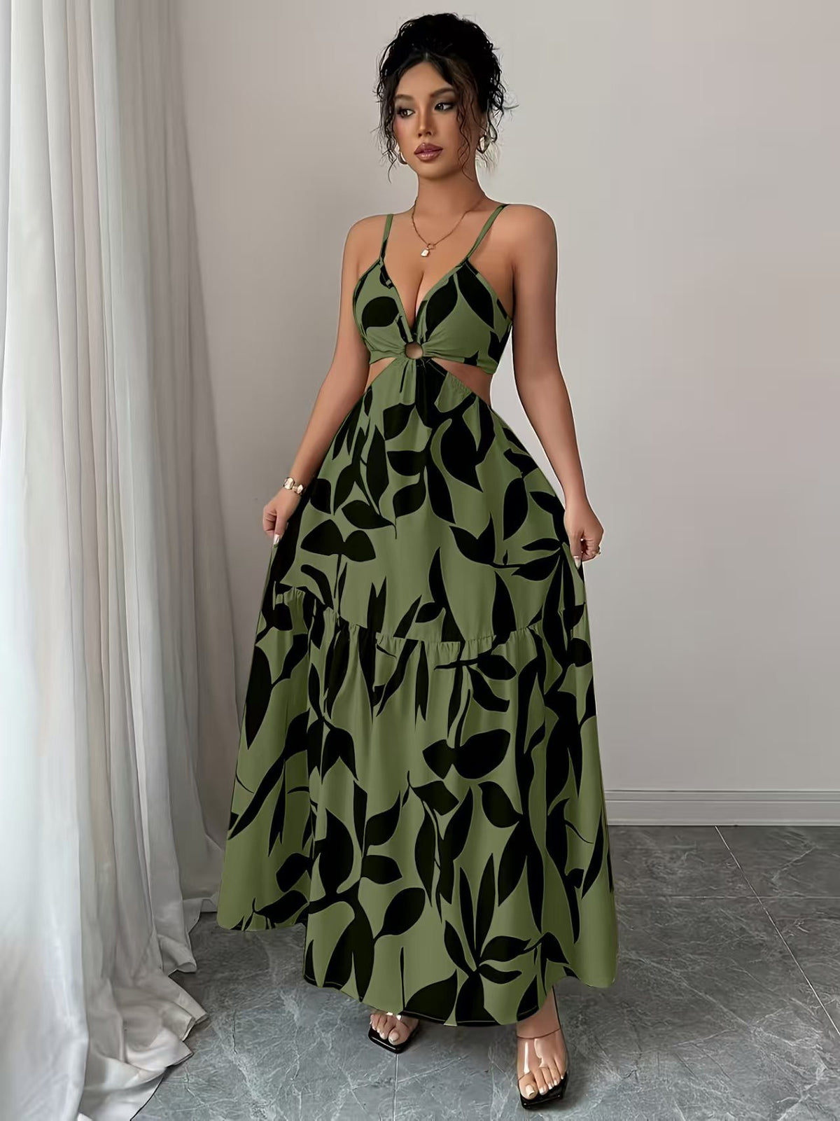 Floral Print Halter Backless Long Dress