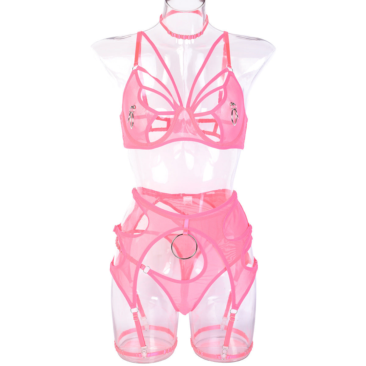 Sexy Hollow Mesh Lingerie Set with Steel Ring