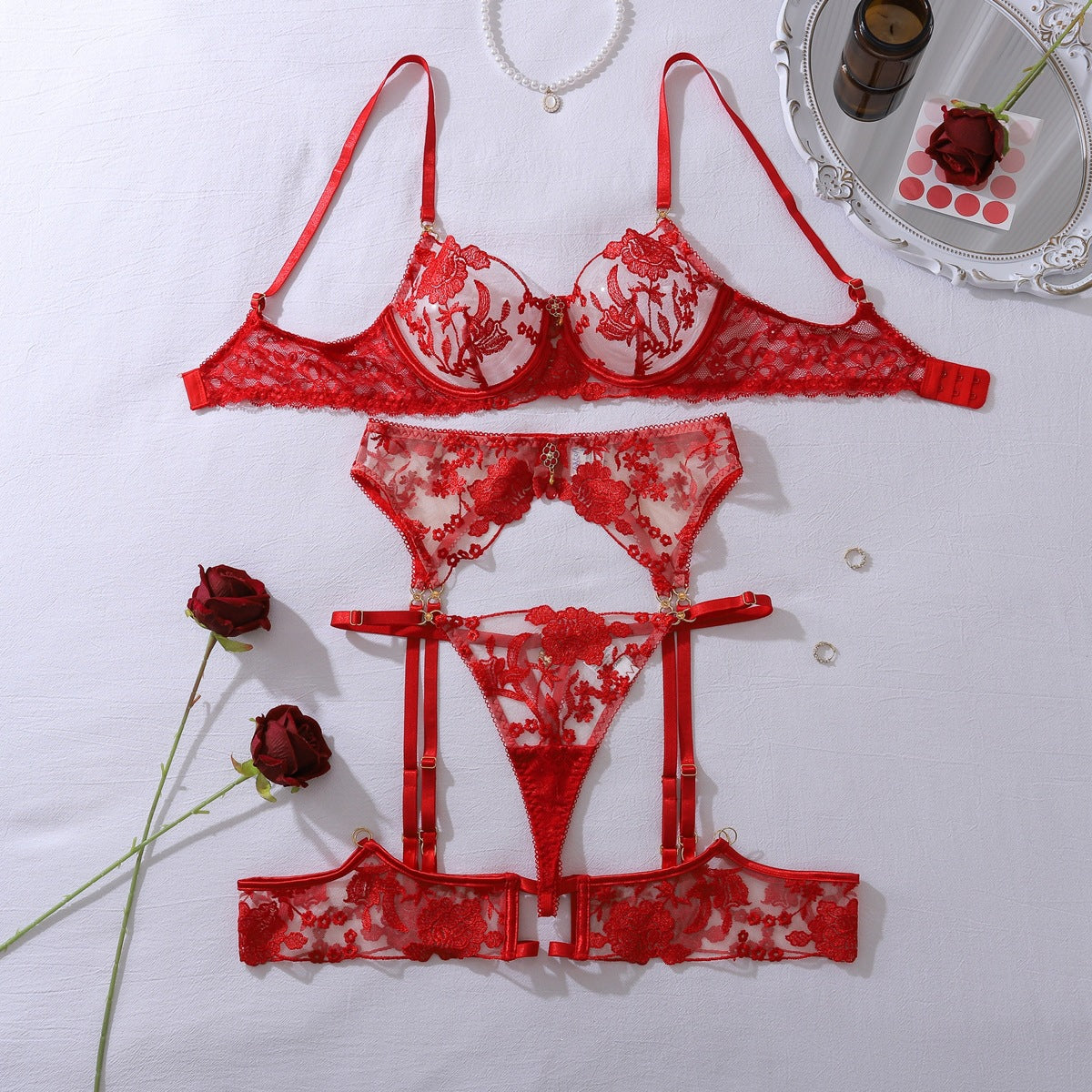 Embroidered Lace Lingerie Two-Piece Set