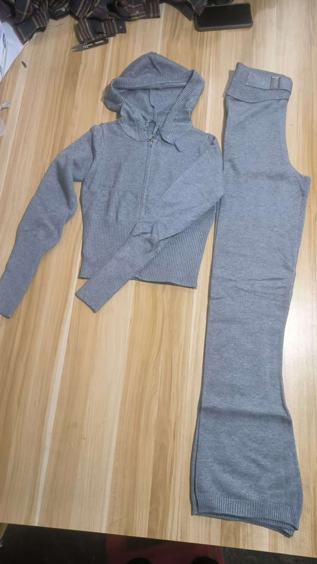 Womens Knitted Hooded Two-Piece Set Dress Gym Set