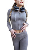 Womens Knitted Hooded Two-Piece Set Dress Gym Set