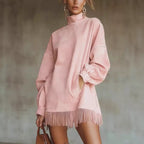 Mock Neck Suede Dress with Pockets