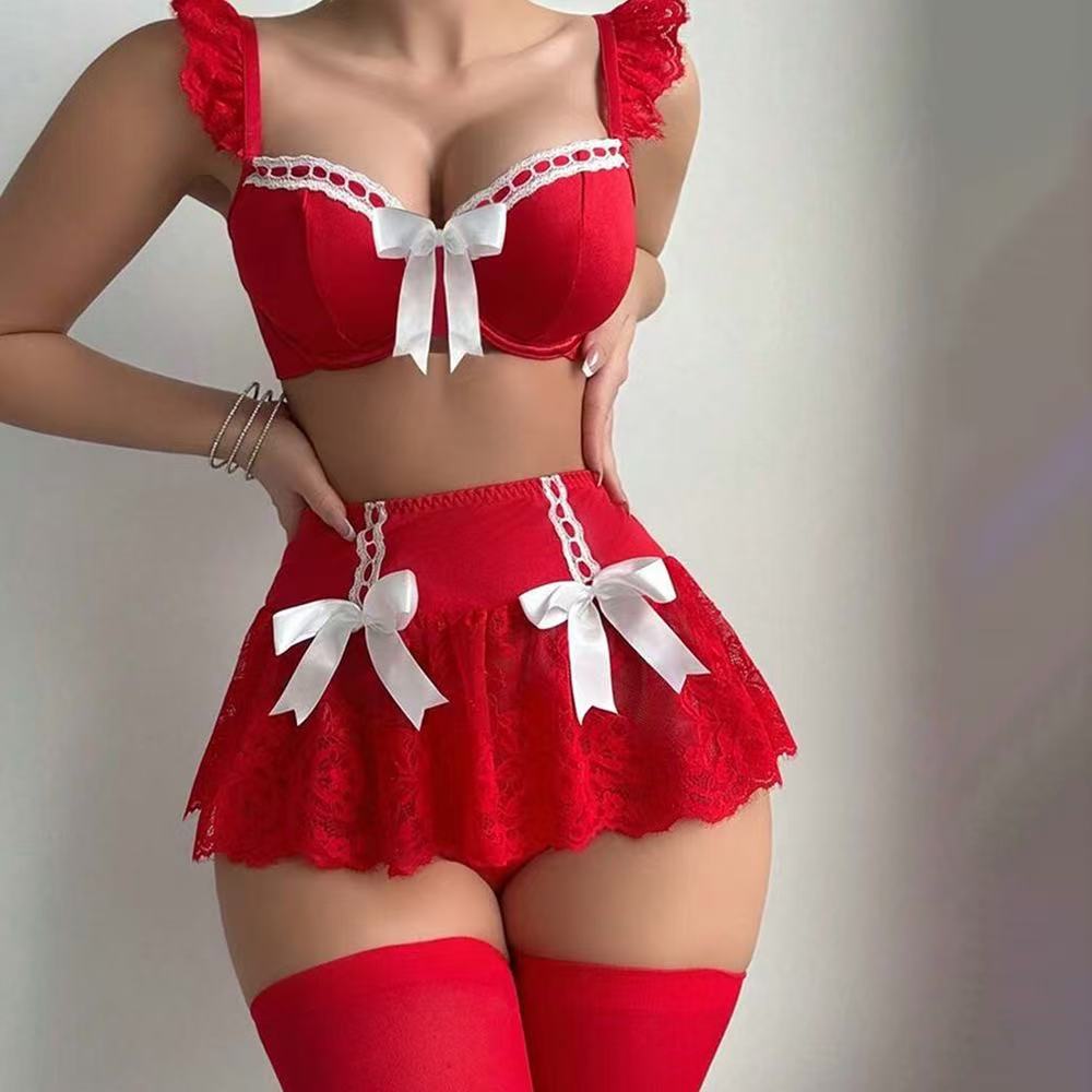 Lace Bow Strap Lingerie Nightgown Set
