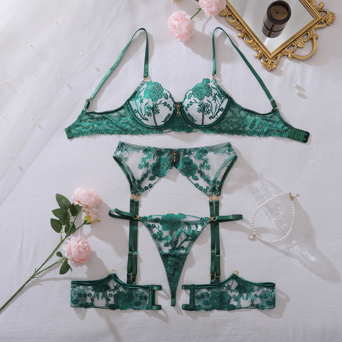 Embroidered Lace Lingerie Two-Piece Set