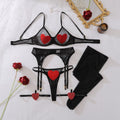 Sheer Mesh Heart-Shaped Lingerie Set with Stockings