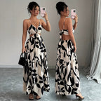 Floral Print Halter Backless Long Dress
