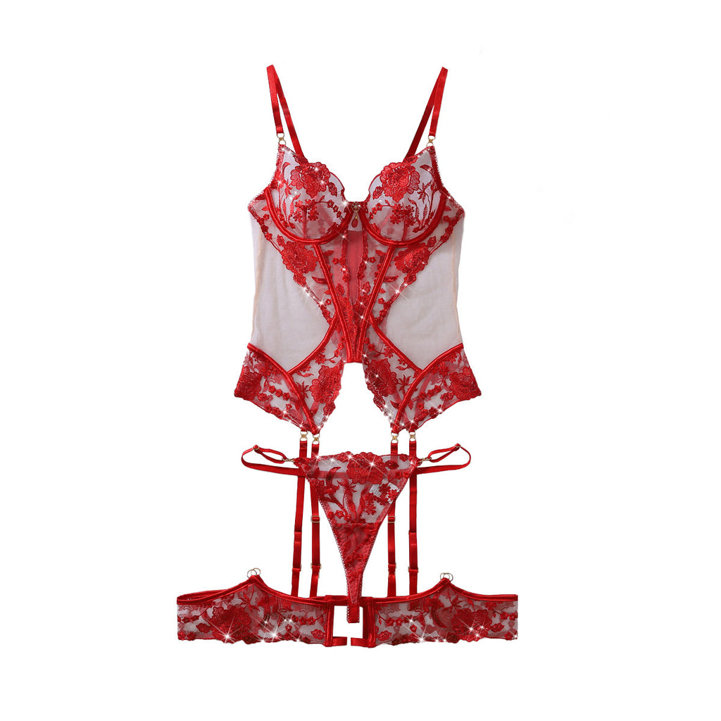Embroidered Lace Lingerie Two-Piece Set