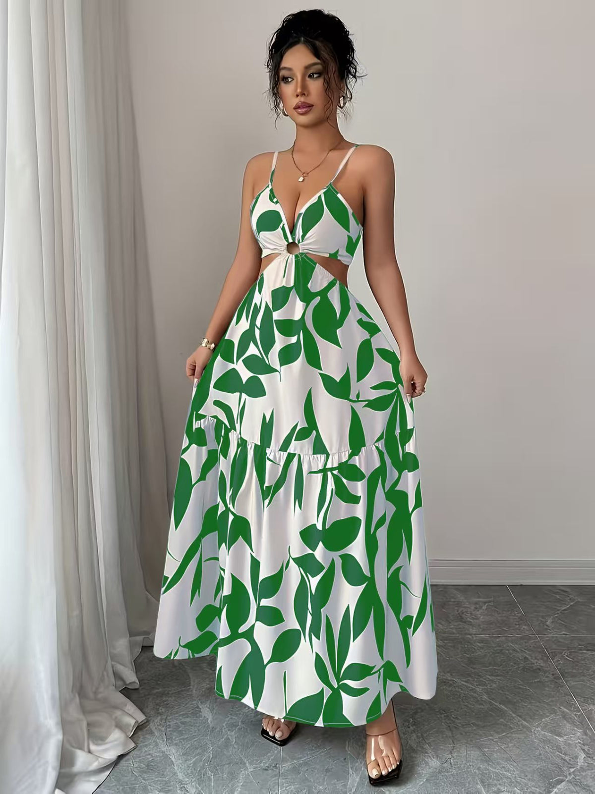 Floral Print Halter Backless Long Dress