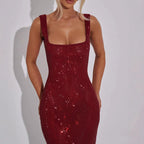 Sequin Mesh Double Strap Dress