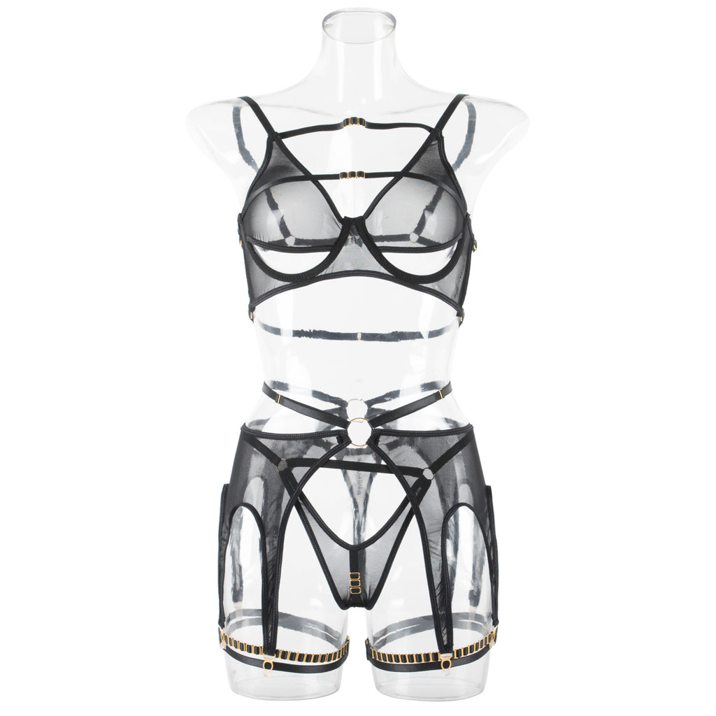 Adjustable Garter Lingerie Set with Steel Rings