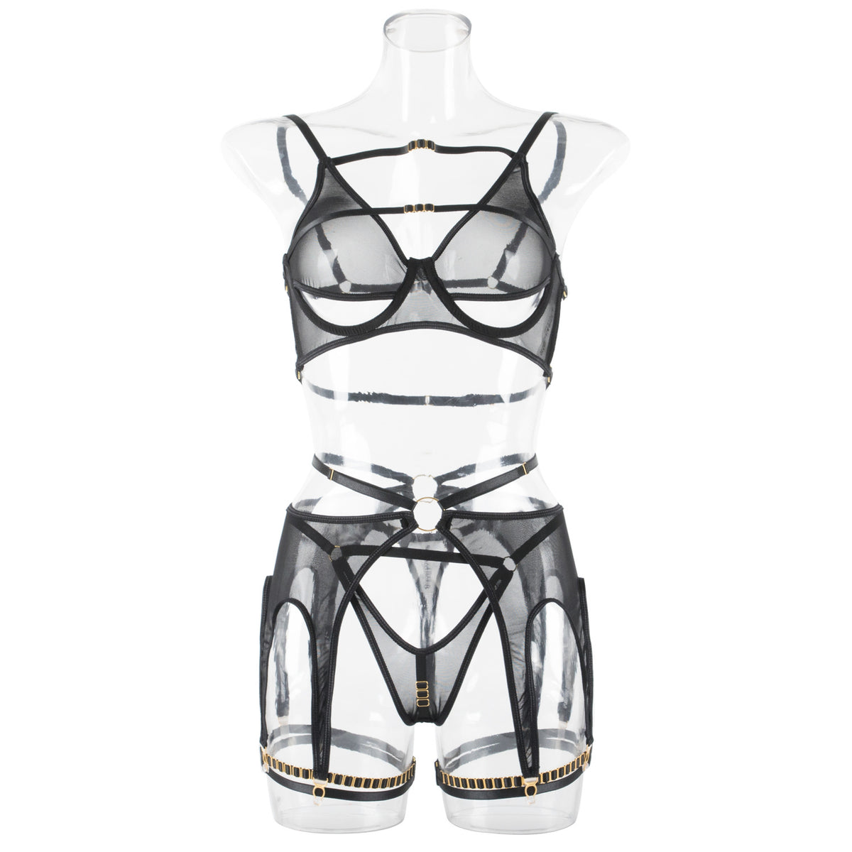 Adjustable Garter Lingerie Set with Steel Rings